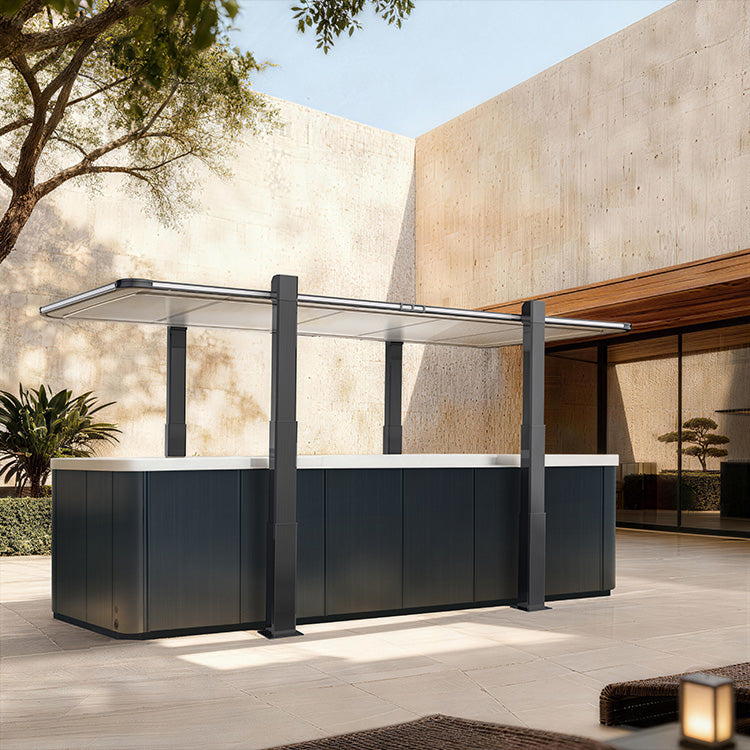 Modern outdoor swim spa pool with cover 