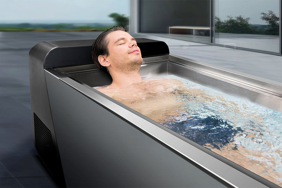 Man relaxing in a modern ice bath