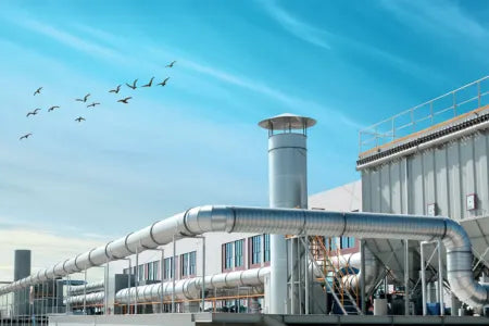 An industrial factory with large RTO ducts